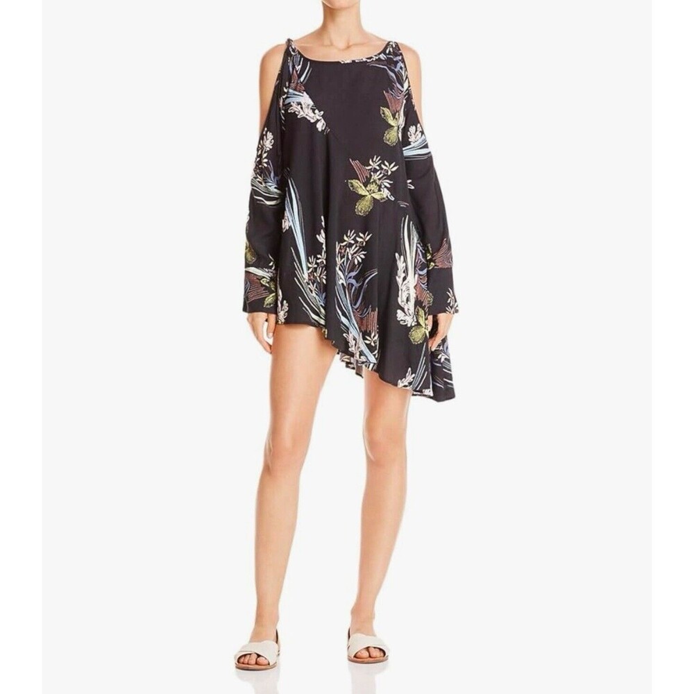 Free People Clear Skies Asymmetrical Cold Shoulder Blue Tunic Dress Size XS